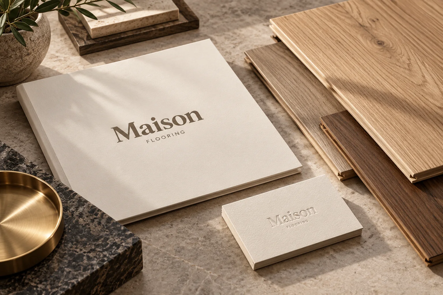 Maison flooring identity and stationery mockup