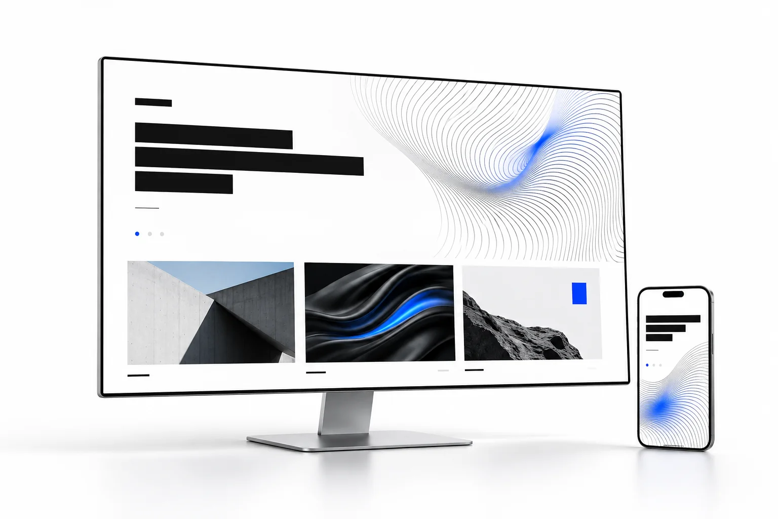 Conceptual desktop and phone mockup for the Oleh Hebel & Co design practice