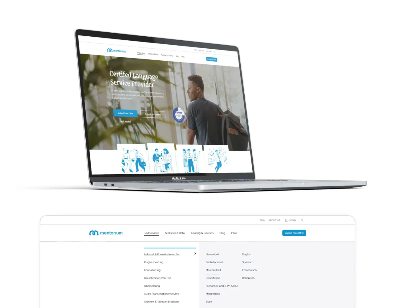 Mentorium Lingidoo service website on a laptop